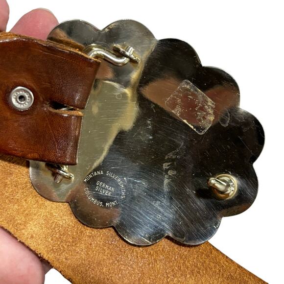 Vintage Montana Silversmiths Statement Buckle & Hand Tooled Brown Leather Belt - Picture 10 of 12